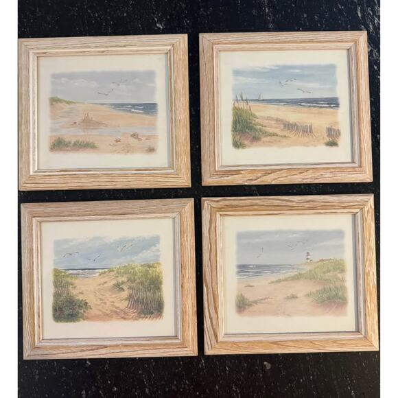 Barbara Fleri Set of 4 10” x 9” Coastal Beach Sand Ocean Seaside Framed Art - Picture 1 of 5